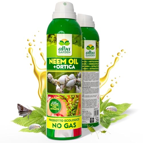 Albagarden - Insetticida Piante Naturale - Anti Cocciniglia, Per Afidi, Ragnetto Rosso, Pidocchi Zanzare E Insetti - Olio Di Neem Per Piante + Estratto Di Ortica Biologico - Spray 250 ml