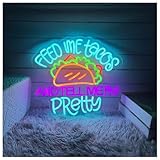lampada segnaletica insegna al neon a led feed me tacos and tell me i'm pretty, decorazione da parete per la casa, festa di tacos e fast food 49cmx55cm(b)