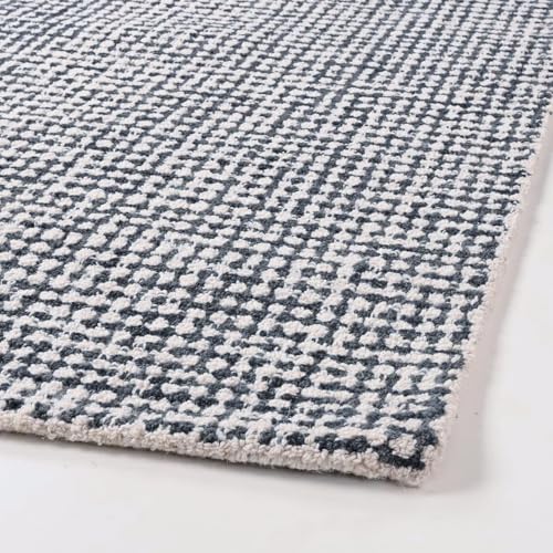 Image of Hand-Tufted 100% Wool Pile Area Rug - Geometric Textured Grid Check Pattern - Thick and Durable Floor Carpet for Bedroom, Living Room, Kids Room, and Dining Area (Charcoal Gray, 8' x 10')