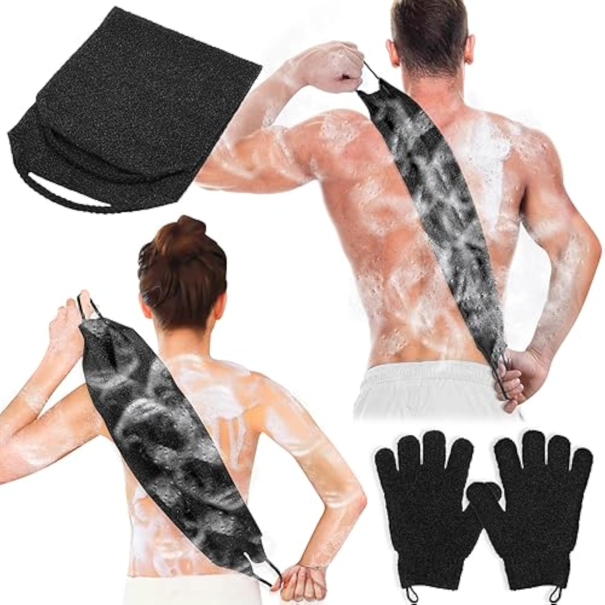 Exfoliating Back Scrubber Bath Gloves Set
