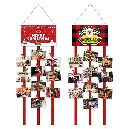 Bchinb Christmas Truck Photo Holder Merry Christmas Hanging Card Display Holders with 40 Snowflake Wooden Photo Clips Picture Holder for Wall Xmas Greeting Card Display for Christmas Home Party Wall