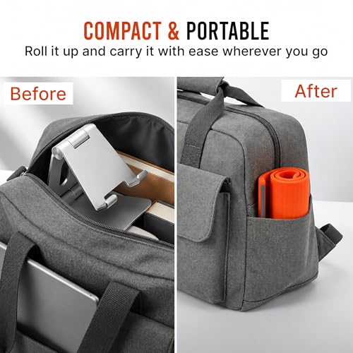 Image of Questsole Flexible Silicone Phone Stand, Foldable Rollable Mobile Holder with Aluminum Core, Multi-Angle Adjustable Desk Stand for Phone, Tablet, iPad, Laptop, Travel-Ready (Orange)