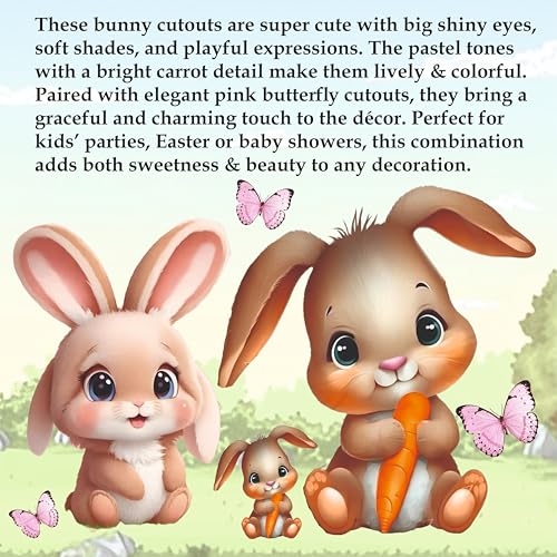 Image of 87 pcs set of pink, peach and golden balloons with rabbit and butterflies cutout for birthday decoration, home party celebration