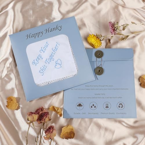 Image of HOULIFE Wedding Handkerchiefs for Bride Something Blue Bride Groom Gift | Soft Material, Breathable & Durable, Handkerchief for Bride on Wedding Day, Lace Edge