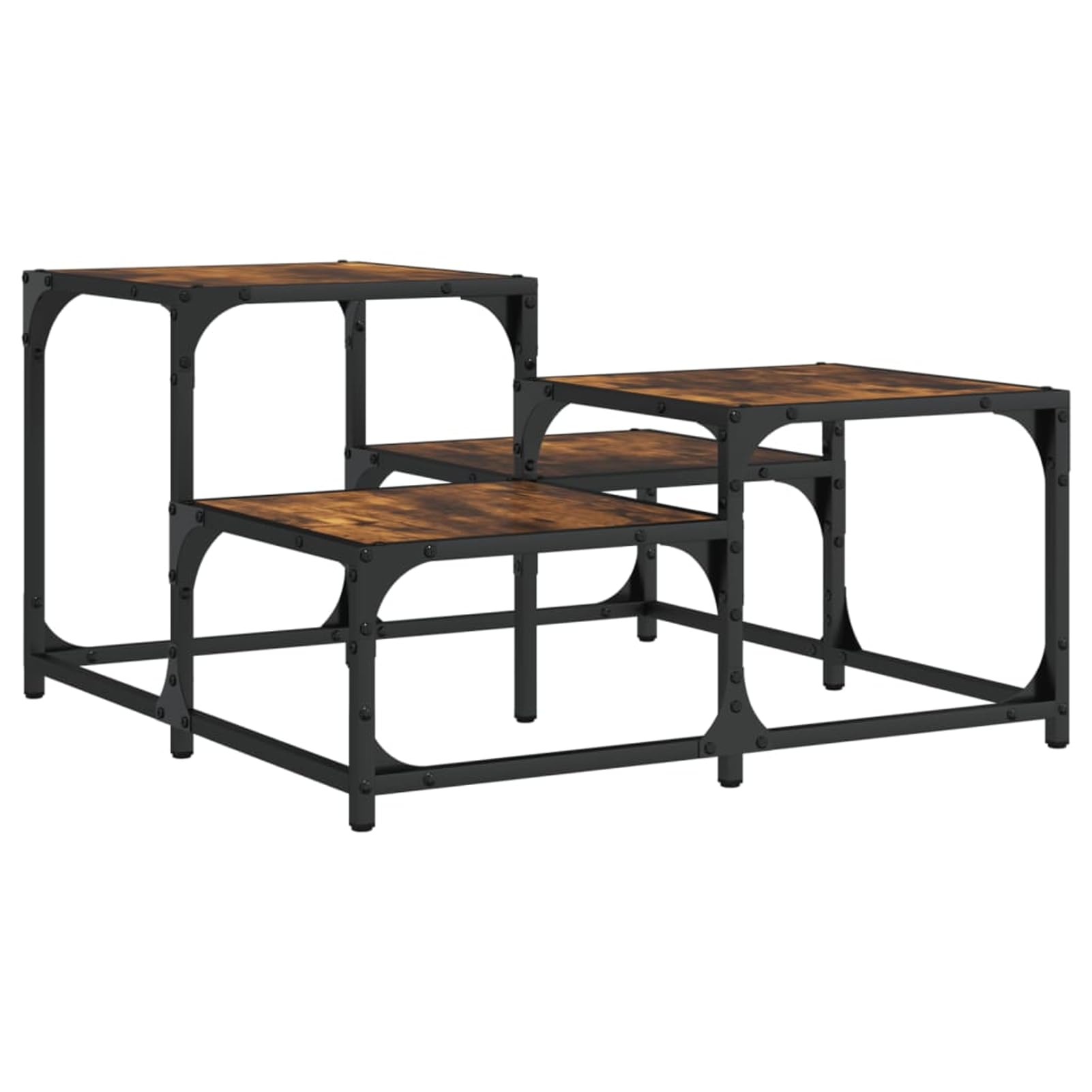 Mesa de centro de diseño industrial con marco de metal, roble ahumado, material de madera, 68 x 68 x 40 cm, patas ajustables, mesa de salón para bebidas, muebles decorativos, mesas y mesas de
