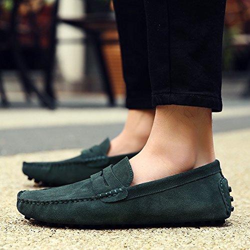 Image of ANUFER Men's Suede Leather Penny Loafers Comfort Driving Shoes Moccasin Slippers