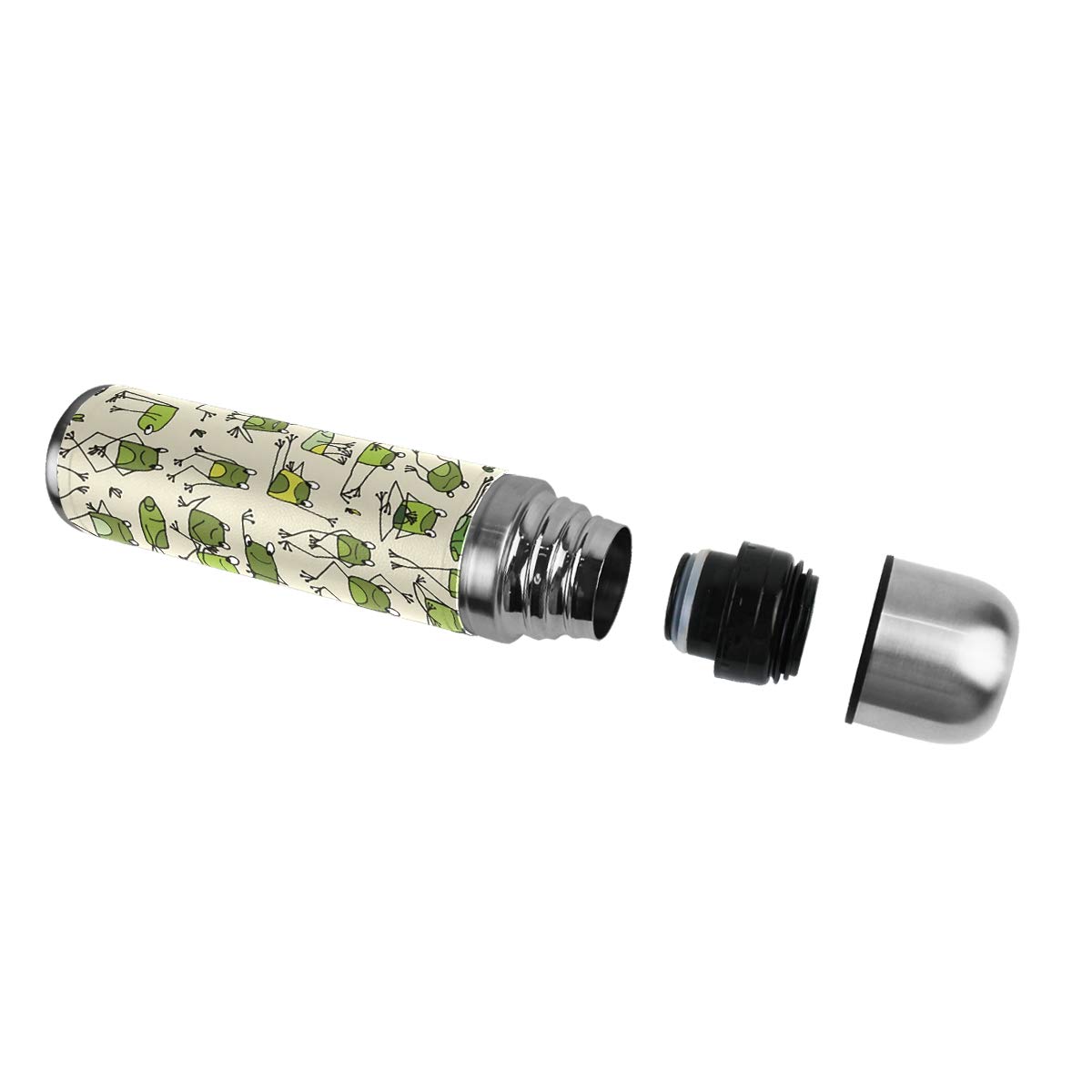 Taza de viaje aislada al vacío de acero inoxidable con doble pared a prueba de fugas, divertido diseño de rana con estampado personalizado impreso en piel auténtica, termo de 500 ml