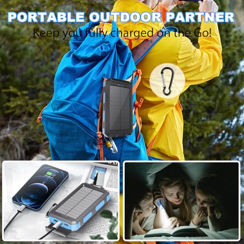 Image of Power Bank Solar Charger 20,000mAh, Portable Phone Charger, 4 Cables Outdoor Waterproof External Backup Power Charger with USB-C for Cell Phones, Solar Battery Pack with Dual Flashlight for Camping