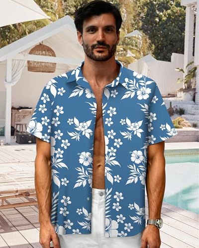 Image of Hawaiian Shirt for Men Tropical Shirts Summer Beach Button Down Short Sleeve Luau Aloha Floral Cruise Vacation Outfit 2026