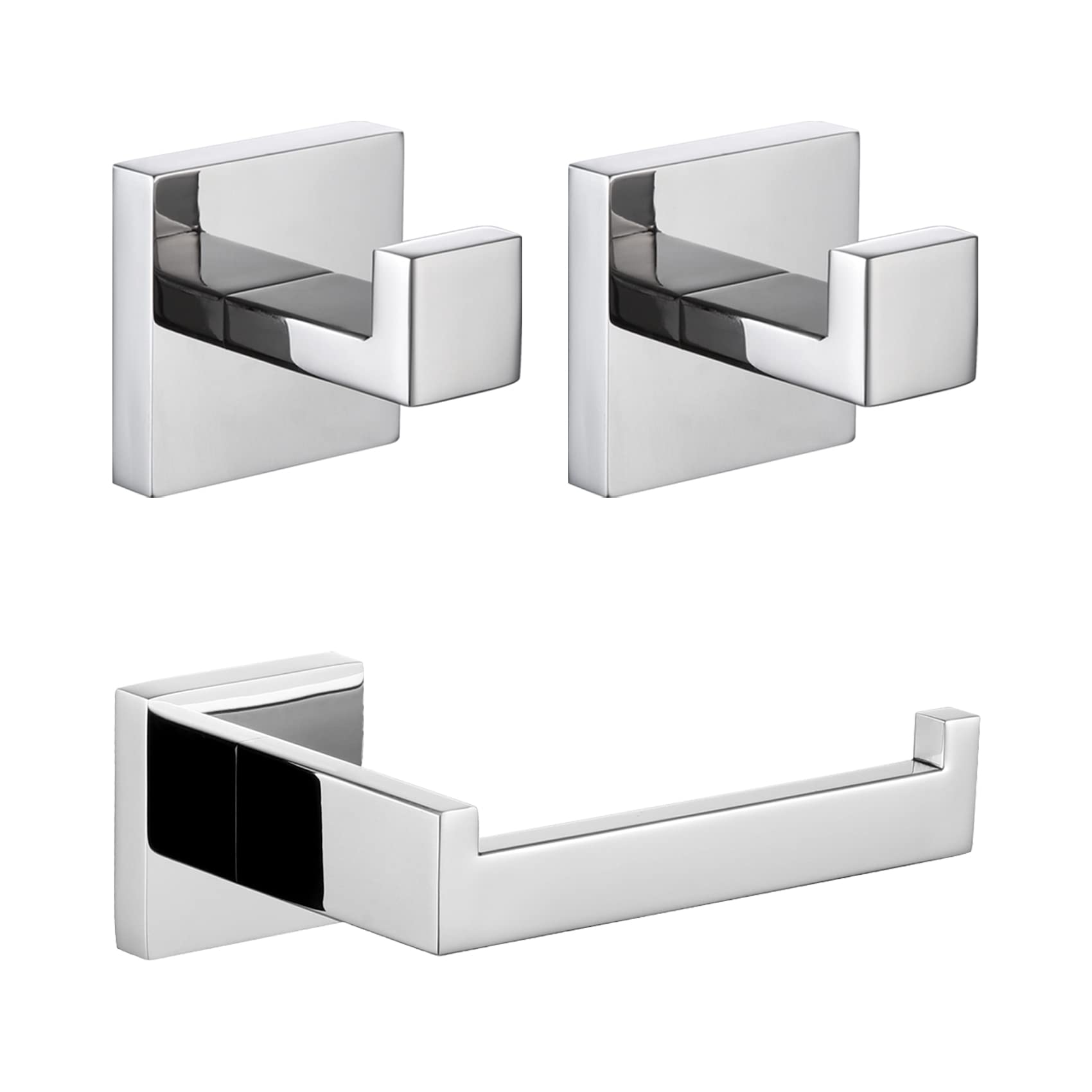 Fangmkj One Color Toilet Paper Holder Toilet Roll Holder Bath Towel Hook Wall Mount Square Robe Hook Coat Hook Polished Chrome B2003ch+B1010ch-P2, Haotingting123