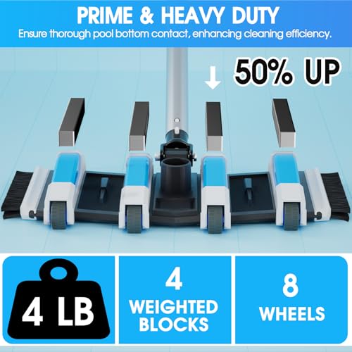 Image of TidyMister 4LB Professional Pool Vacuum Heads with Hose Adapter Connector 1-1 /4 inch or 1-1 /2 inch Set-Commercial-Grade Vac Head & Swivel Handle,Wheels for Vinyl Liner,Inground & Above-Ground Pool