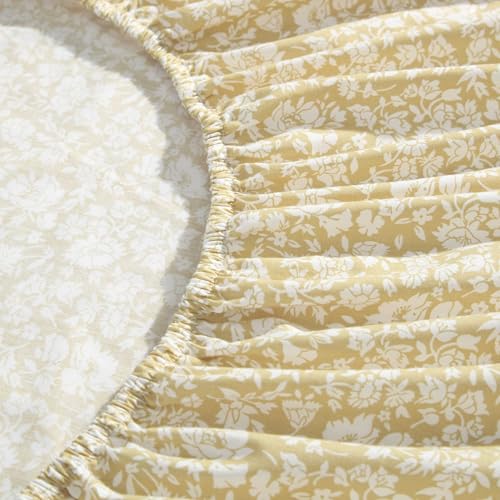 Image of Laura Ashley - Queen Size Sheet Set, Crisp & Lightweight Cotton Percale Bedding with Fitted Sheet and Pillowcases, Floral Room Decor, Deep Pocket, College Dorm Room Essentials (Heirloom Ditzy Yellow)