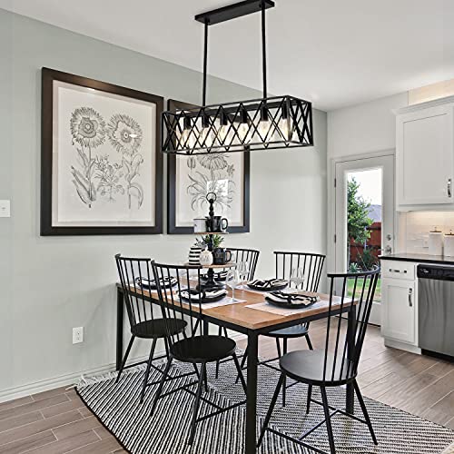 Pretoy X-00008 Kitchen Island Pendant Lighting 6-Light Black Metal Industrial Bar Chandelier Fixtures Vintage Hanging Farmhouse Rectangle Linear Chandelier thumb #5