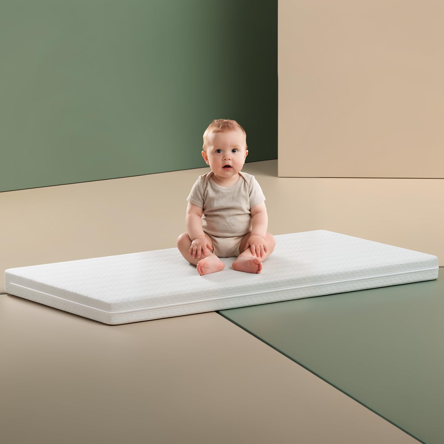 Lit en bois 3-en-1 pour bébé, berceau, lit convertible avec barrière de dentition, 5 positions réglables de base, matelas de 6 cm inclus, adapté de la naissance aux 4 ans, conforme à la norme EN716
