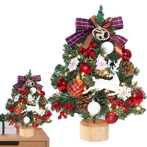 Monozoz Árbol de Navidad de mesa con luces, árbol de Navidad artificial de pino en miniatura, árbol de Navidad pequeño realista, árbol de Navidad de mesa para Navidad al aire libre y hogar
