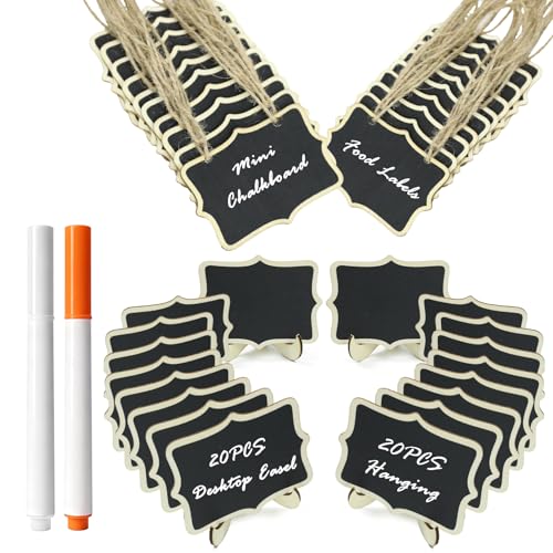 40 Pack Mini Chalkboard Signs - 20 Easel Stand &