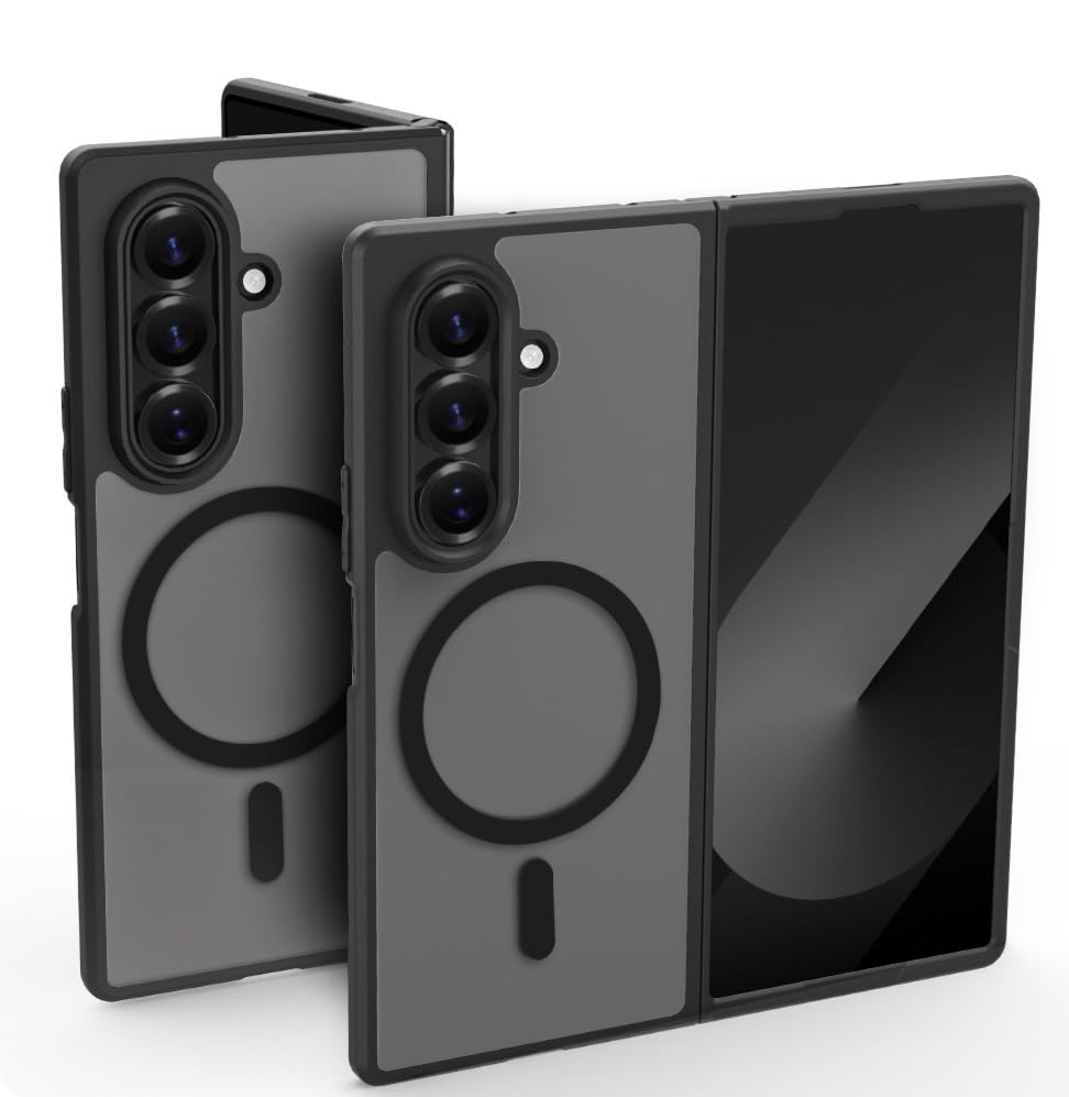 [MagSafe対応・指紋ゼロ] Galaxy Z Fold 6 ケース MagSafe対応 Samsung ギャラクシーZフォールド6/SC-55E ケース マグネット搭載 半透明マット マグネット式カーマウント対応 耐衝撃 薄型 スマホケース 全面保護 黄ばみ防止Fold6カバー ブラック