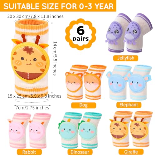 6 Pairs Baby Knee Pads for Crawling Baby Cartoon Kneepads Baby Breathable Knee Pads Cute Animal Anti-Slip and Protect Toddlers Knees for Boys Girls Crawling Knee Pads 0-3 Years Old2