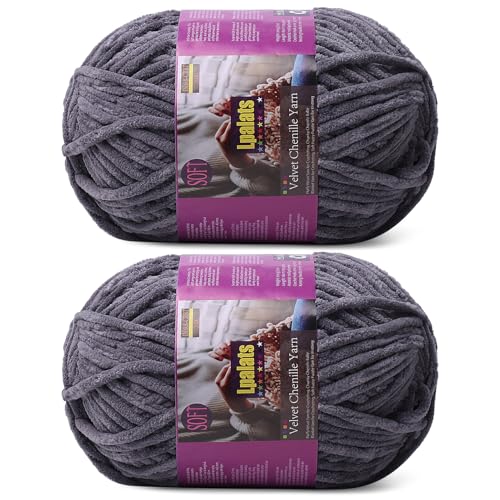 Image of Chunky Chenille Yarn for Crocheting, Grey Fluffy Blanket Yarn for Crochet