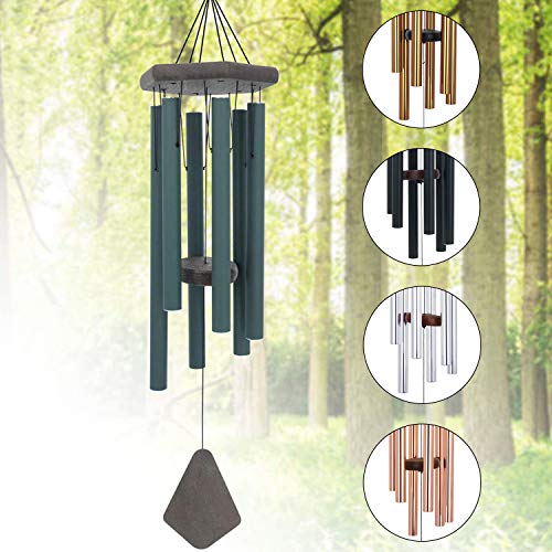 Memorial Wind Chimes for Outside, Wind Chime Outdoor Deep Tone, Sympathy Wind-Chime Personalized with 6 Tuned Tubes, Elegant Chime for Garden Patio Balcony and Home Green