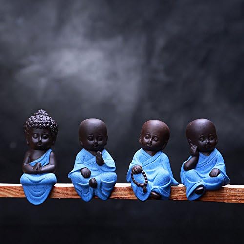 garden mile Mini Sitting Lucky Buddha Ornaments Set of 4 Feng Shui Meditation Yoga Figurines Garden Ornaments Outdoor Buddha Statue Waterproof And Heatproof Garden Gifts for Indoor Or Outdoor Decor