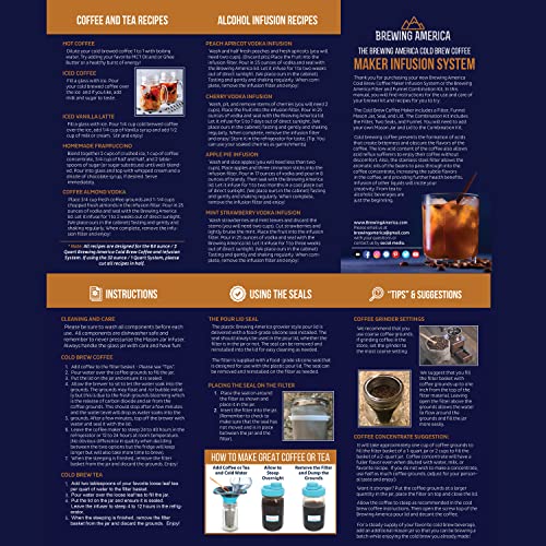 Brewing America Mason Jar Cold Brew Coffee Maker With Wide Mouth Screw Top Pour Lid, Stainless Steel Filter For Delicious Brewed Coffee, Infused Tea Or Alcohol - 2 Quart 64 Oz Teal Lid #TOP5