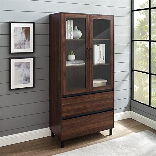 Walker Edison Furniture Company Glass Door Storage Hutch, 68 Inch, Dark Walnut #TOP7