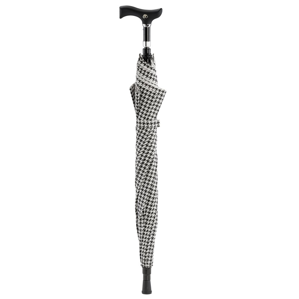 Ossenberg Stockschirm Twin mit Fritzgriff – Ø 105cm – 2 in 1 Gehstock & Regenschirm – Handstock, Gehhilfe, Gehstütze – höhenverstellbar - Design Hahnentrittmuster