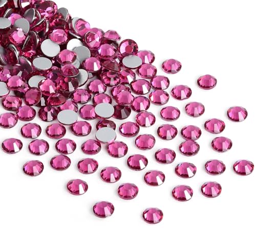 Image of Glue Fix Crystal Flatback Rhinestones Glass Diamantes Gems for Crafting Nail Art Crafts Decorations Clothes Shoes 2.0mm (ss6 2880pcs, Fuchsia)