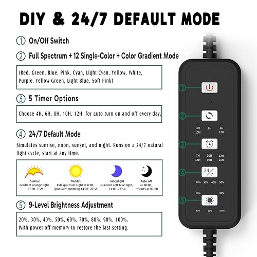 Image of 24 /7 LED Aquarium Light for 18-24 Inch Plant & Fish Tank, 12-Color & Gradient & Full Spectrum with Auto On /Off, Brightness, Sunrise-Daylight-Moonlight, Extendable Brackets for Freshwater IP68