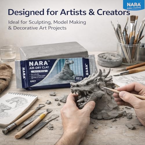 Image of NARA Hard & Strong Air Dry Clay 500g, Grey, Fast Drying Clay for Modelling, Coating, Sculpting & Craft Projects, No Oven or Kiln Needed
