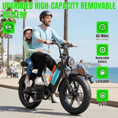 Image of TST Electric Bike for Adults 1500W Peak 20 inch Fat Tire All-Terrain E-Bike 60 Miles Electric Dirt Bike - 48V 15 AH Battery Tested