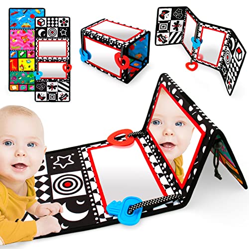 Image of teytoy Tummy Time Baby Mirror Toys,Black and White High Contrast Baby Tummy Time Toys, Double-Sided Baby Mirror Sensory Development Toys for Infants Newborn 0-6 Months