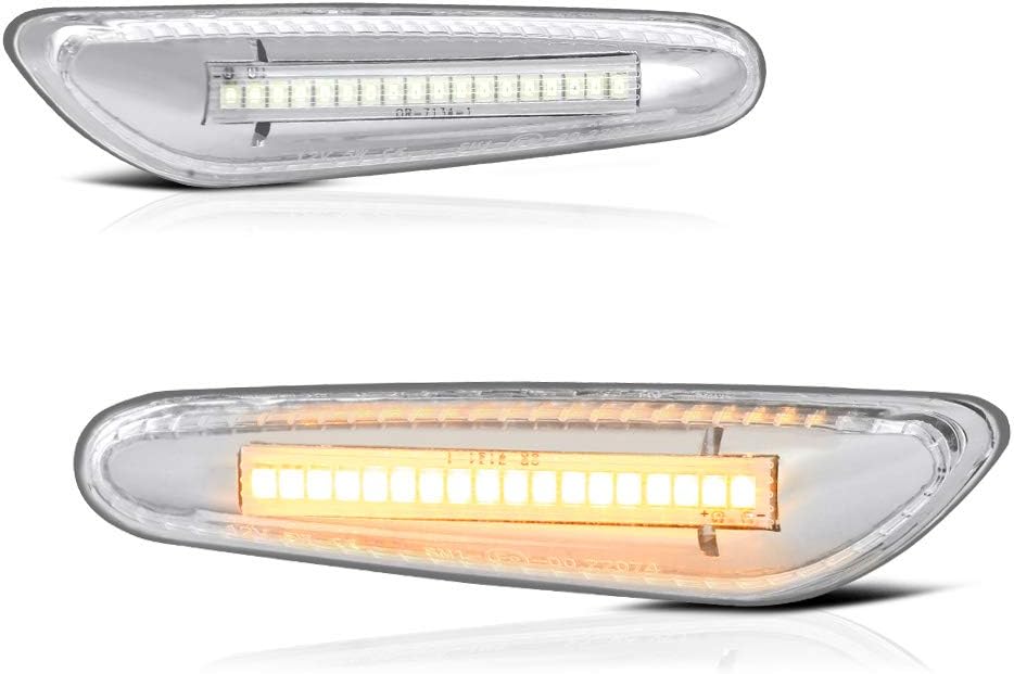 VIPMOTOZ Chrome Full LED Strip Side Marker Light Front Fender Turn Signal Lamp Assembly Pair Replacement For BMW E82 E88 E90 E91 E92 E93 E60 E61 E83, Driver & Passenger Side