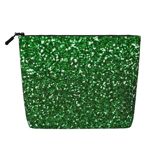 Trousse de toilette de voyage en faux chanvre vert à paillettes scintillantes pour usage quotidien, grande capacité, résistante à l'eau
