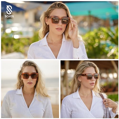 SOJOS Trendy Square Polarized Sunglasses for Womens Mens,Retro Plastic Frame Shades Designer Inspired Sun Glasses SJ23062