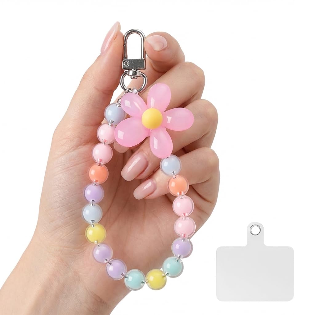 ZIBUYU® Phone Charm Phone Chain for Girls, Flower Charm Color Beaded Phone Chain Acrylic Jelly Mixed Color Beaded Phone Strap Phone Grip with Metal Buckle-image-9