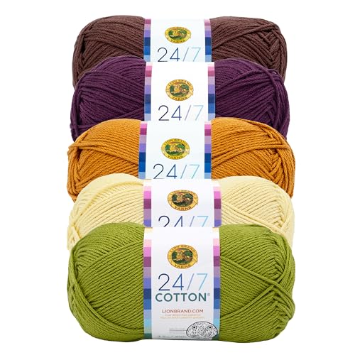 Image of Lion Brand Yarn, 24 /7 Cotton Mercerized Lightweight Yarn for Knitting, Crochet, and Crafts, Wildflower, 5 Pack, Multicolor Pack of Natural Fiber for Breathable Tops, Durable Bags, and Dish Cloths