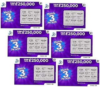 6 X Fake Joke Scratch Cards - Winning Lottery Ticket Practical Prank- Every card appears to win £100,000 or £250,000