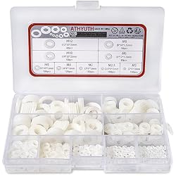 ATHYUTH Nylon Flat Washers Assortment Kit for Mechanical and Electrical Use, 9 Sizes White Plastic Washers for M2 M2.5 M3 M4 M5 M6 M8 M10 M12 Screw and Bolt, 720 Pcs Nylon PA66 Insulating Washers