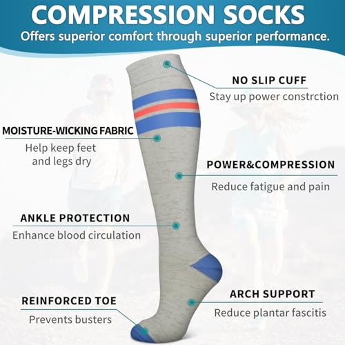 Image of Bluemaple 6 Pack Copper Compression Socks for Women and Men Circulation-Best Support for Medical, Running,Nursing,Athletic