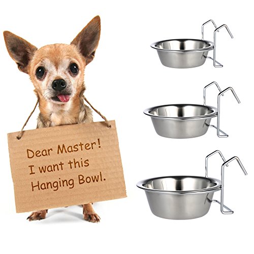 Praktischer Edelstahl-Schüssel zum Aufhängen für Hunde und Katzen, für Hundehütten, Vögel, Kaninchen