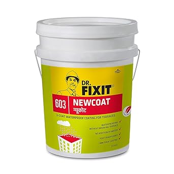 DR. FIXIT NEW COAT Terracotta, Terrace Waterproofing, Coating, Roof Waterproofing, No Dilution, 20 Litre, Three Coat Application, Elastomeric, 7 Years Waterproofing, Brush, Roller