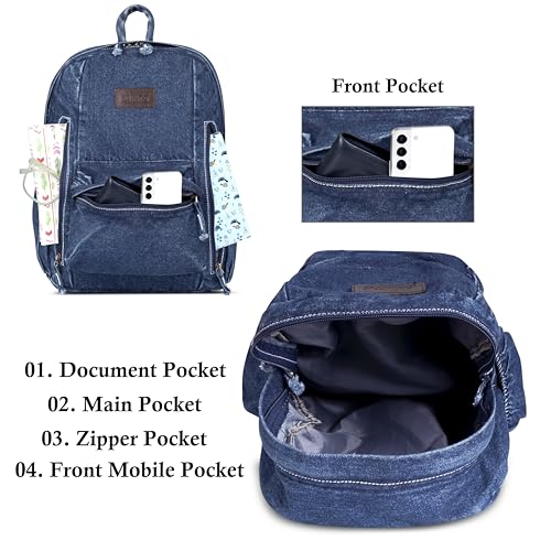 ZAINTO Denim Backpacks for men and women Stylish Outdoor Dark Blue - Image 4