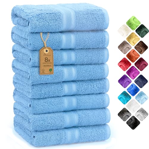 NatureMark 8 Handtücher Set - 100% Baumwolle - Saugfähige und langlebige Handtücher, Größe 50×100 cm, Hellblau