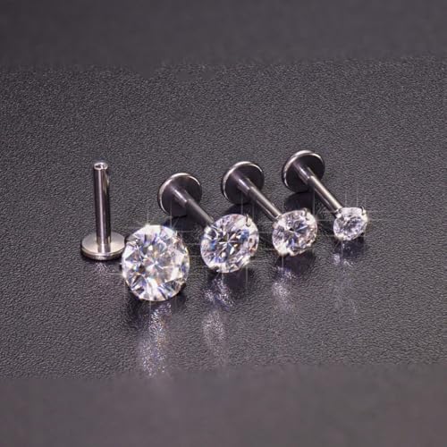16G 18G Moissanite Earrings D Color VVS1 Clarity, G23 Titanium Internal Thread Flat Back Earrings, Silver Black Piercing Jewelry for Tragus Helix Conch Cartilage, Hypoallergenic Nose Stud for Women Men3