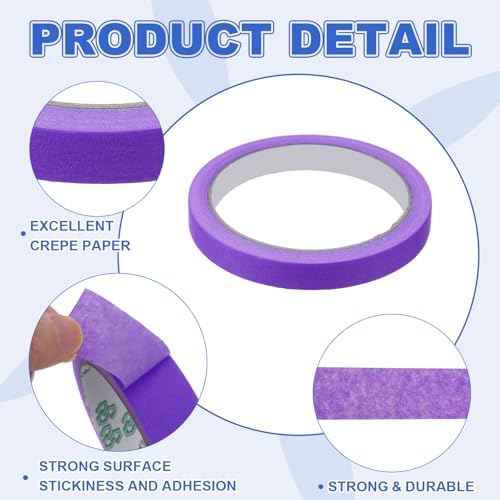 Image of MECCANIXITY Masking Tape 0.5 Inch x 21 Yard Painter's Tape Purple Paint Tapes for DIY Crafts Arts Drawing Decoration Labeling Car Painting Artist Teachers, Pack of 6