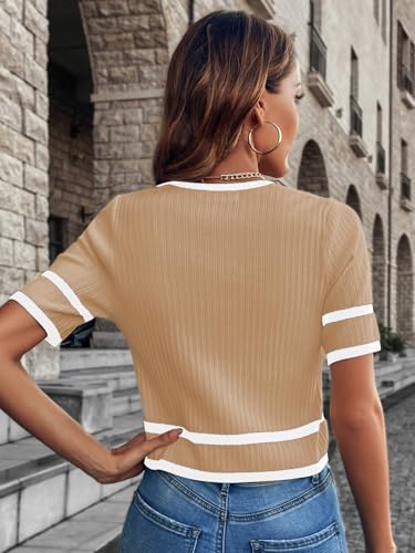 Image of Verdusa Women's Cropped Sweater Old Money Clothes Short Sleeve Lightweight Sweater Fall Trendy Knit Top