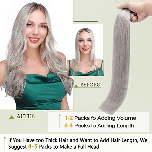 Benehair Tape In Hair Extensinons Human Hair Seamless Straight 14Inch 20Pcs 100% Real Human Hair Grey Hair Extensinos Tape Ins With Soft Invisible Remy Hair Extensions For Women 40G #TOP4