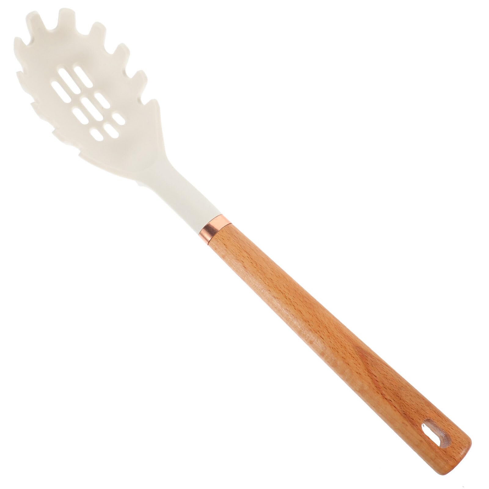 Kichvoe Cucchiaio per spaghetti, in silicone, con manico in legno, per spaghetti, mestolo, per cucina, casa, ristorante